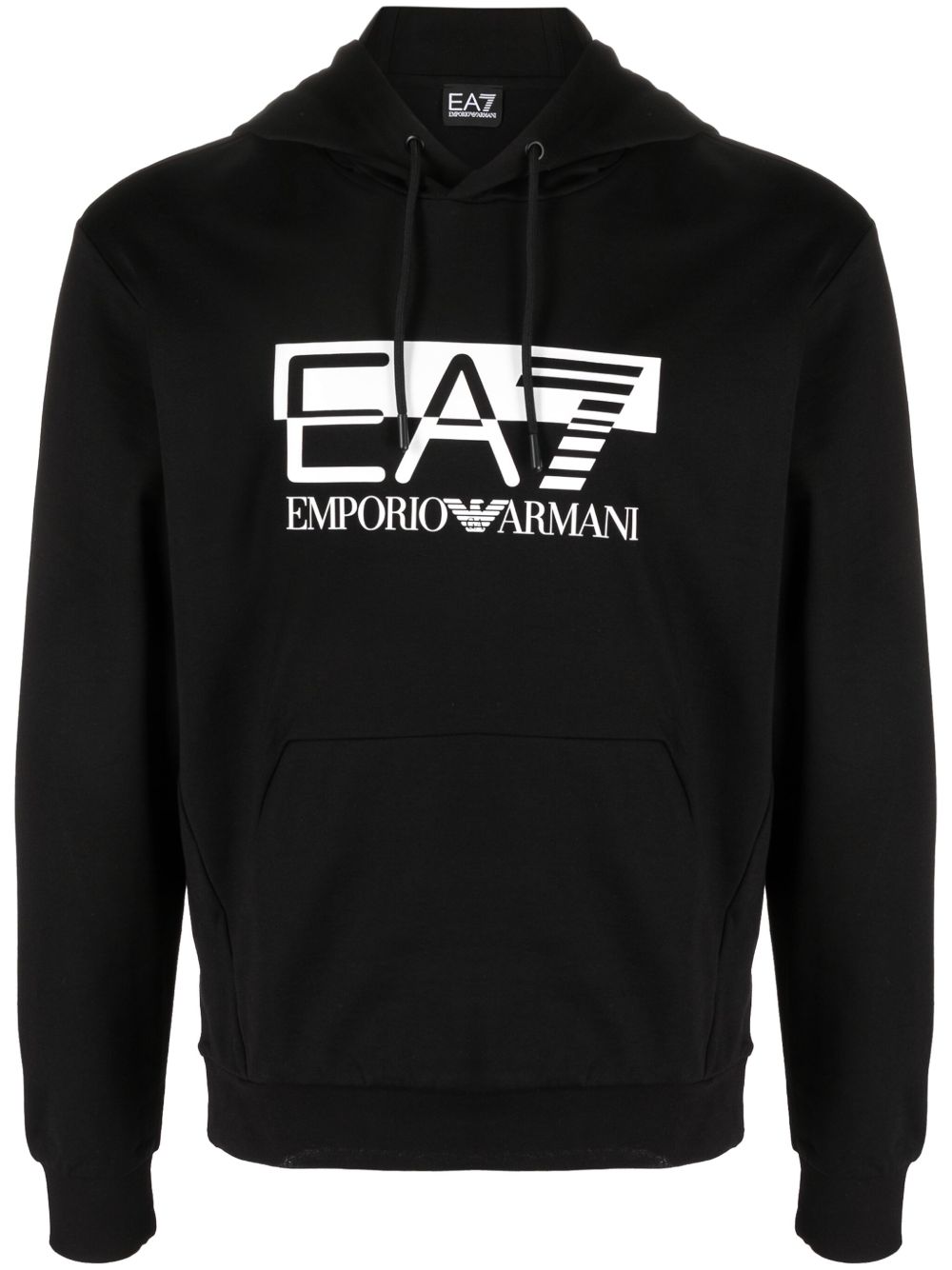 Ea7 Emporio Armani logo印花棉连帽衫 - 黑色