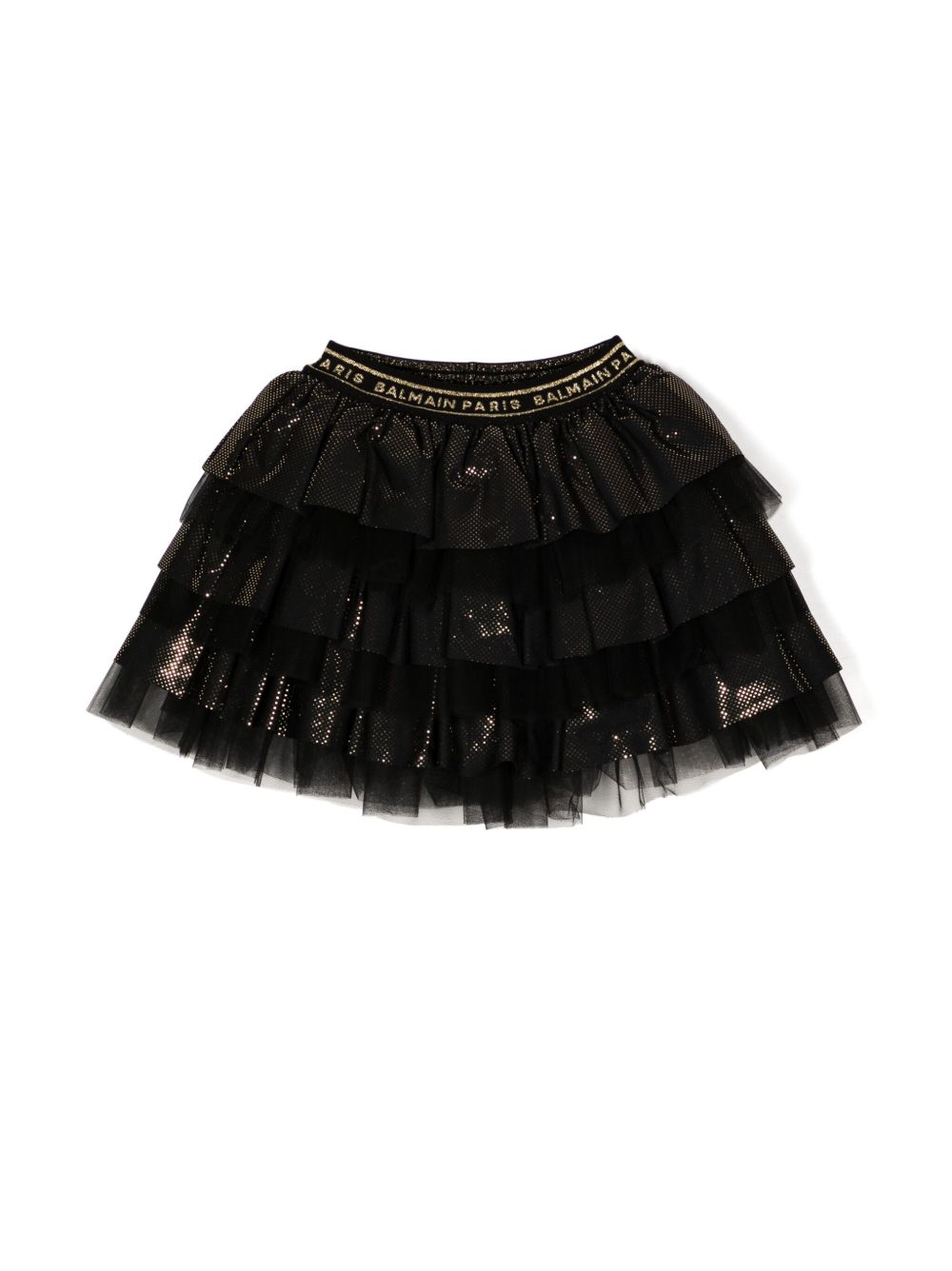 Balmain Kids logo腰身分层式芭蕾半身裙 - 黑色