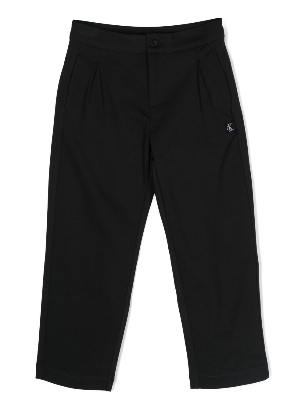 Calvin Klein Kids 标贴褶饰直筒裤 - 黑色