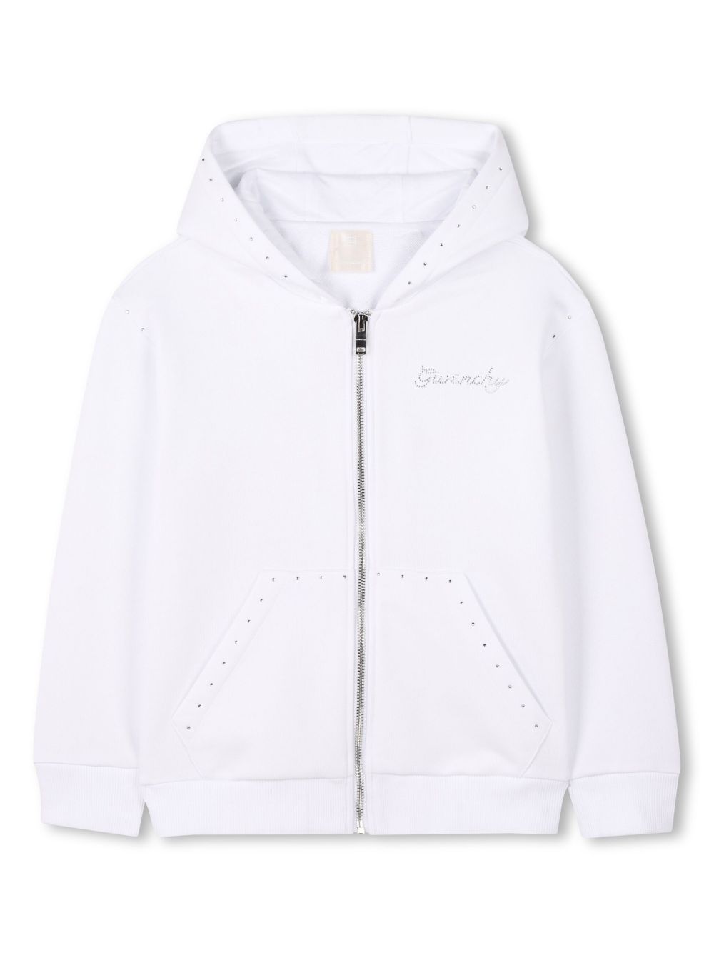Givenchy Kids 水钻logo拉链连帽衫 - 白色