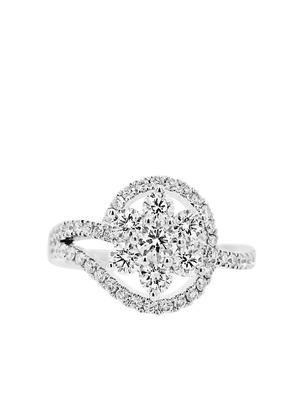 HYT Jewelry 铂金花朵造型白钻石戒指 - 银色