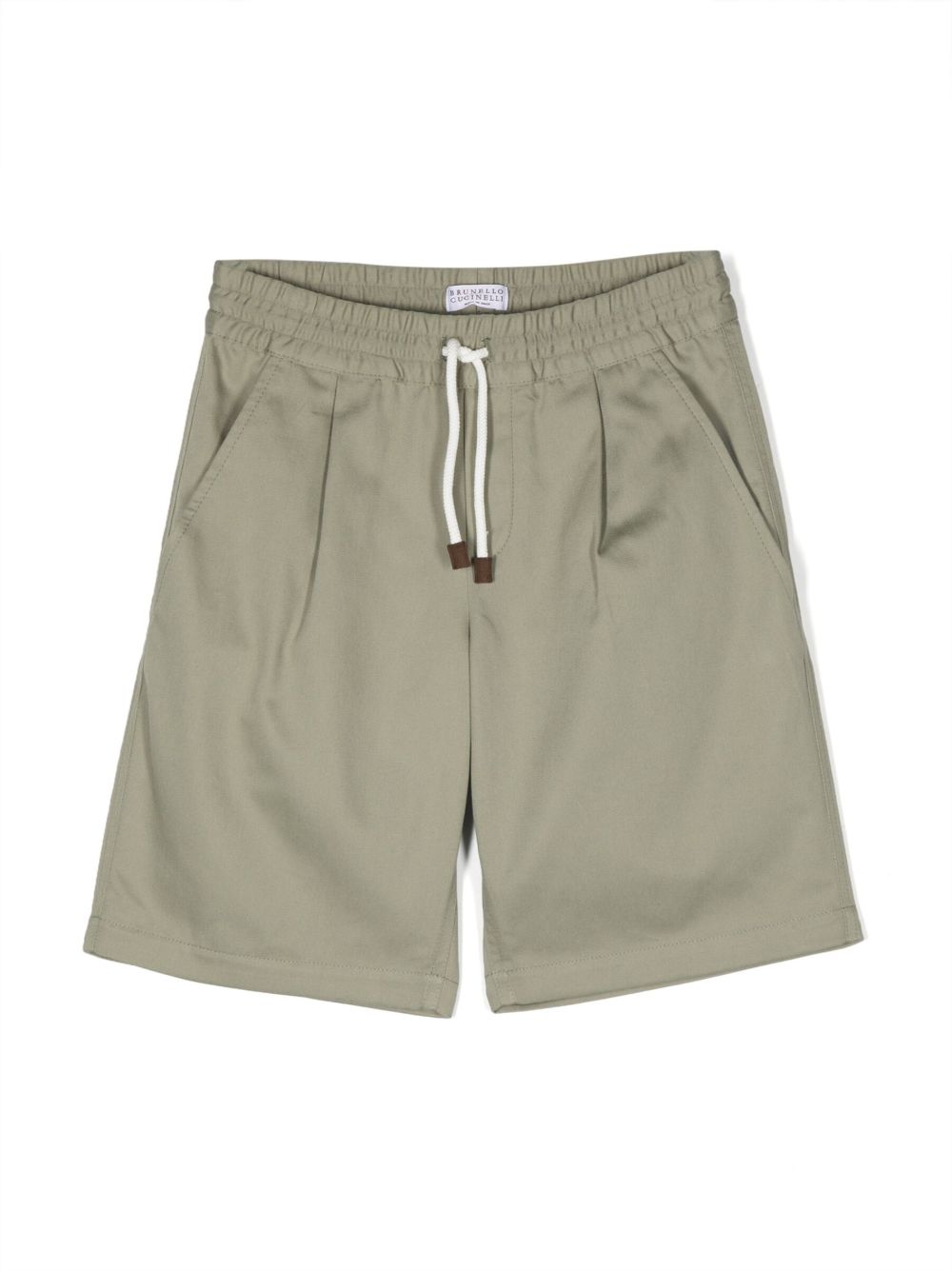 Brunello Cucinelli Kids 抽绳裤腰棉短裤 - 绿色