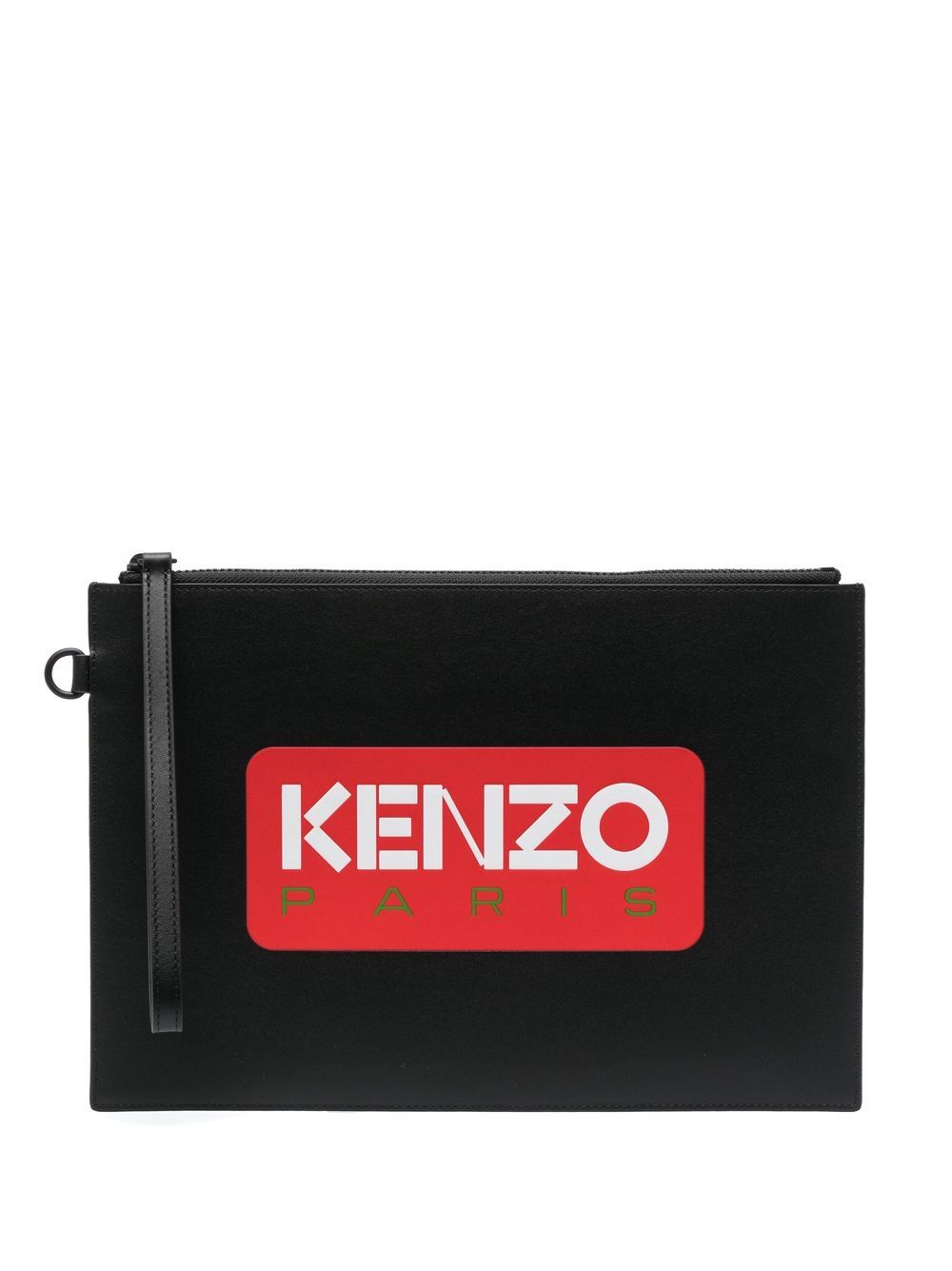 Kenzo logo皮质手拿包 - 黑色