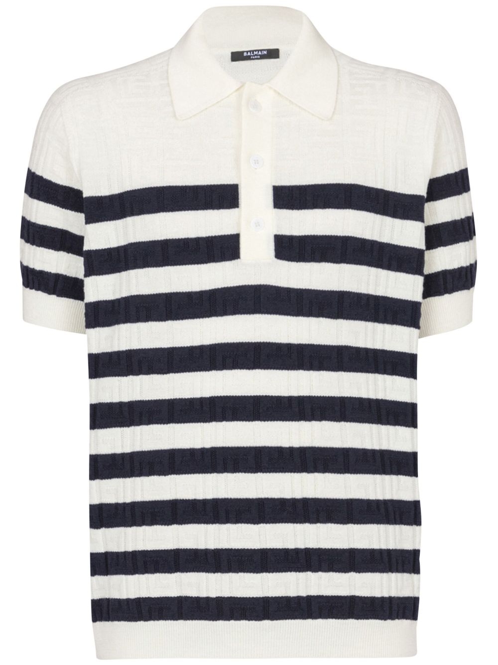 Balmain 条纹针织polo衫 - 白色