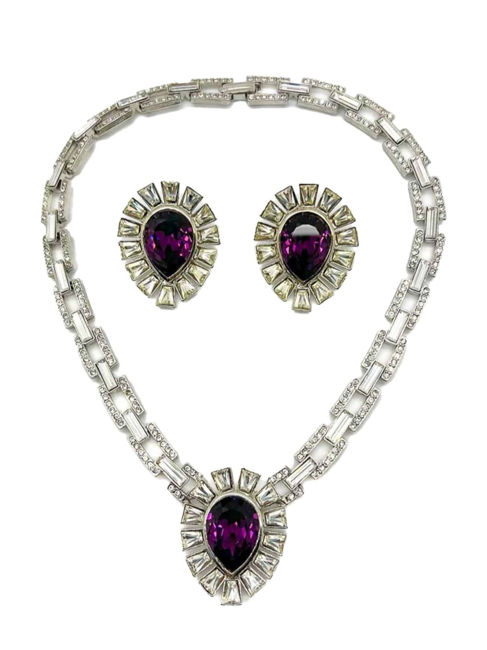 Jennifer Gibson Jewellery Vintage Amethyst Teardrop Necklace &amp; Earrings Set 1980s - 紫色