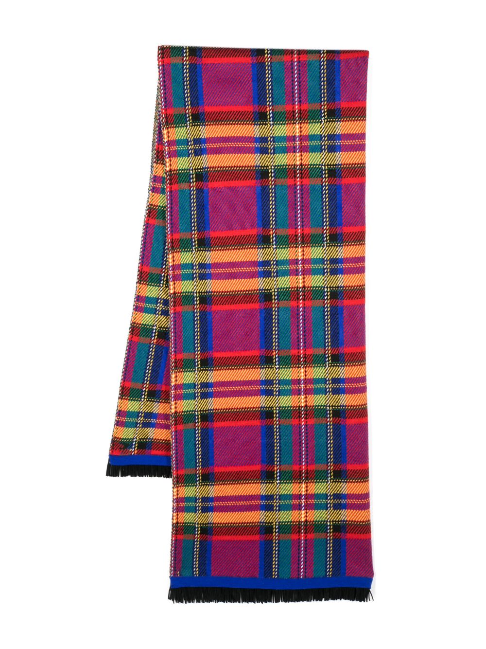 Saint Laurent Pre-Owned 格纹羊毛围巾（1980年代典藏款） - 蓝色