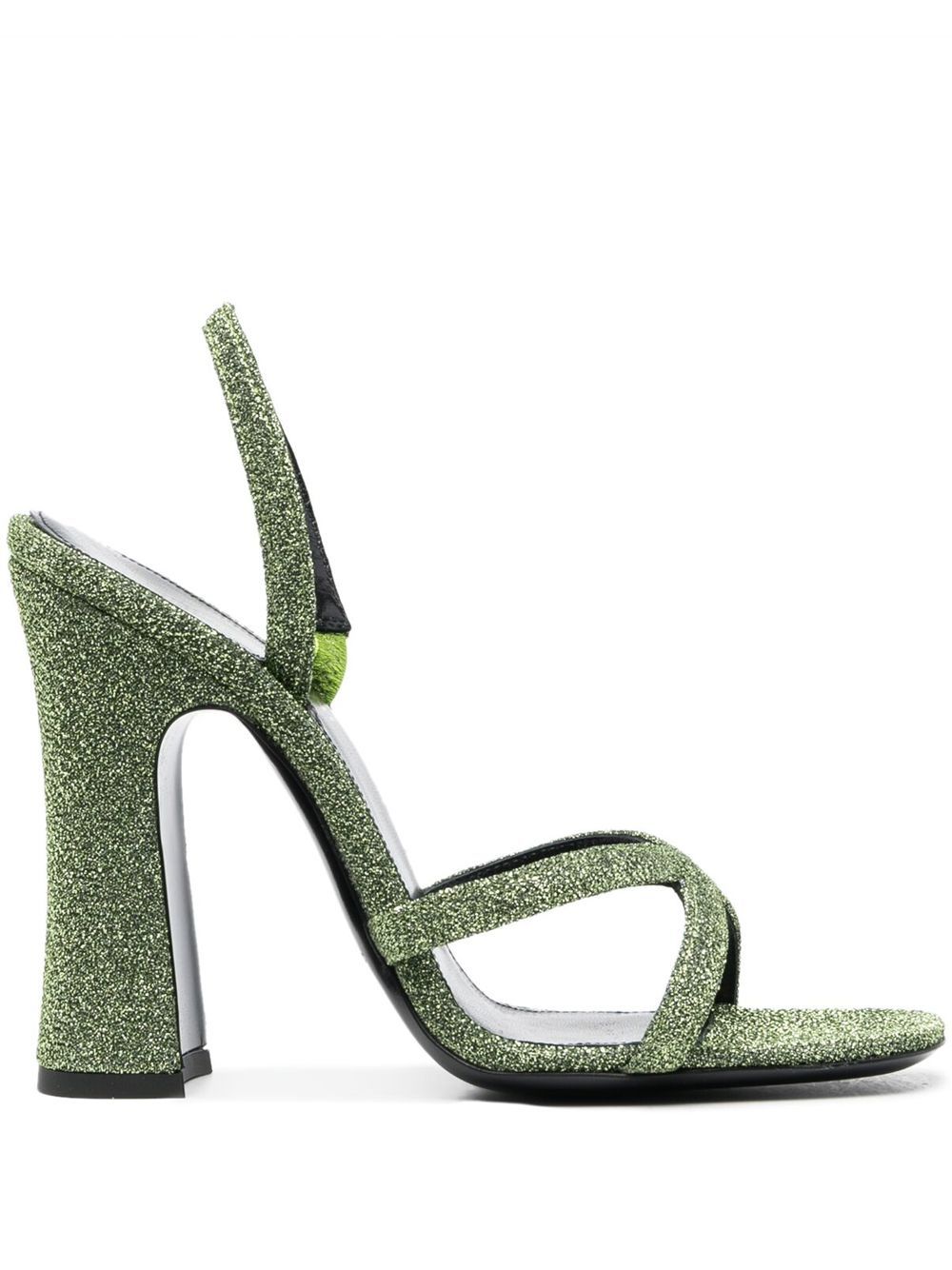 Saint Laurent Arancha 金银丝高跟凉鞋 - 绿色