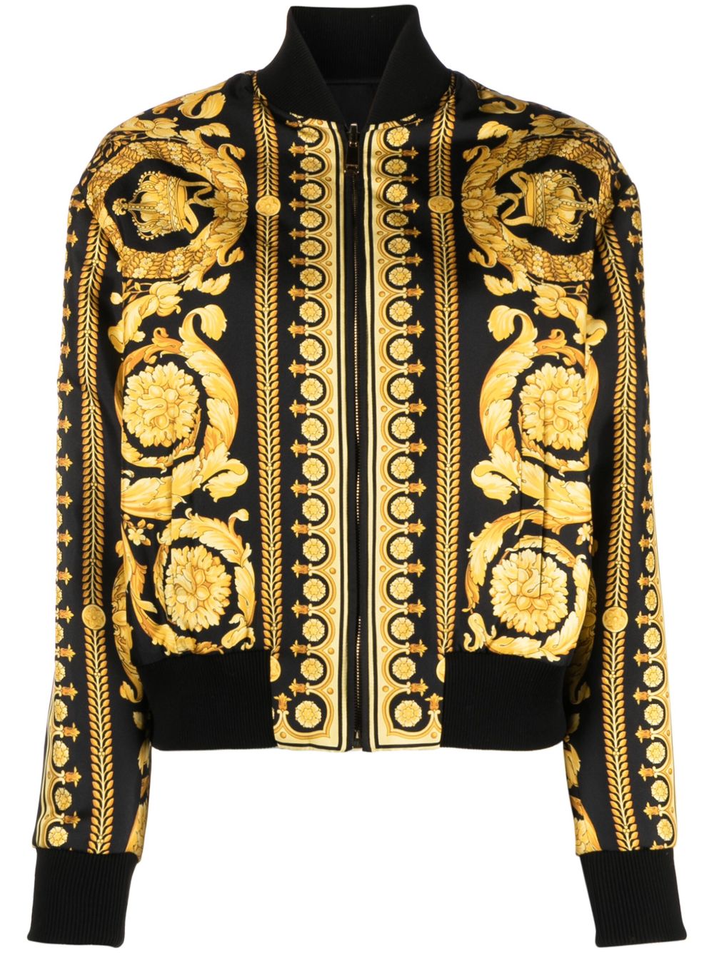 Versace Barocco 印花真丝飞行员夹克 - 黑色