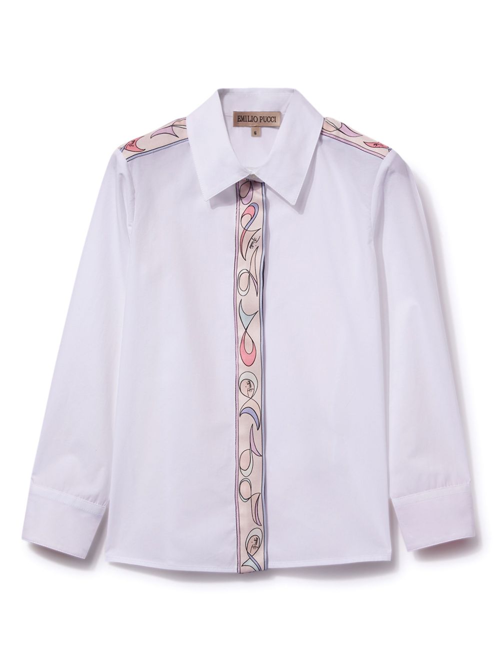 PUCCI Junior 对比边饰长袖衬衫 - 白色