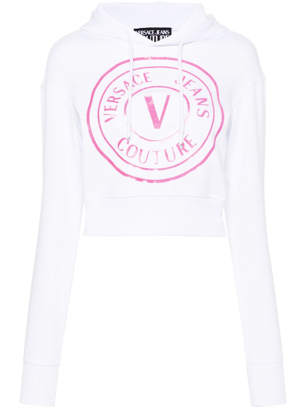 Versace Jeans Couture logo印花短款连帽衫 - 白色