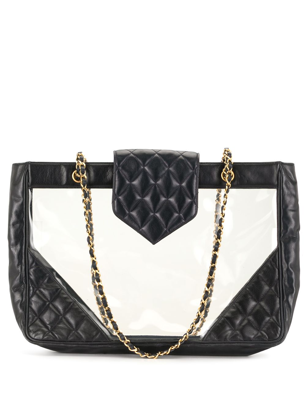 CHANEL Pre-Owned 透明拼接搭链手提包 - 蓝色