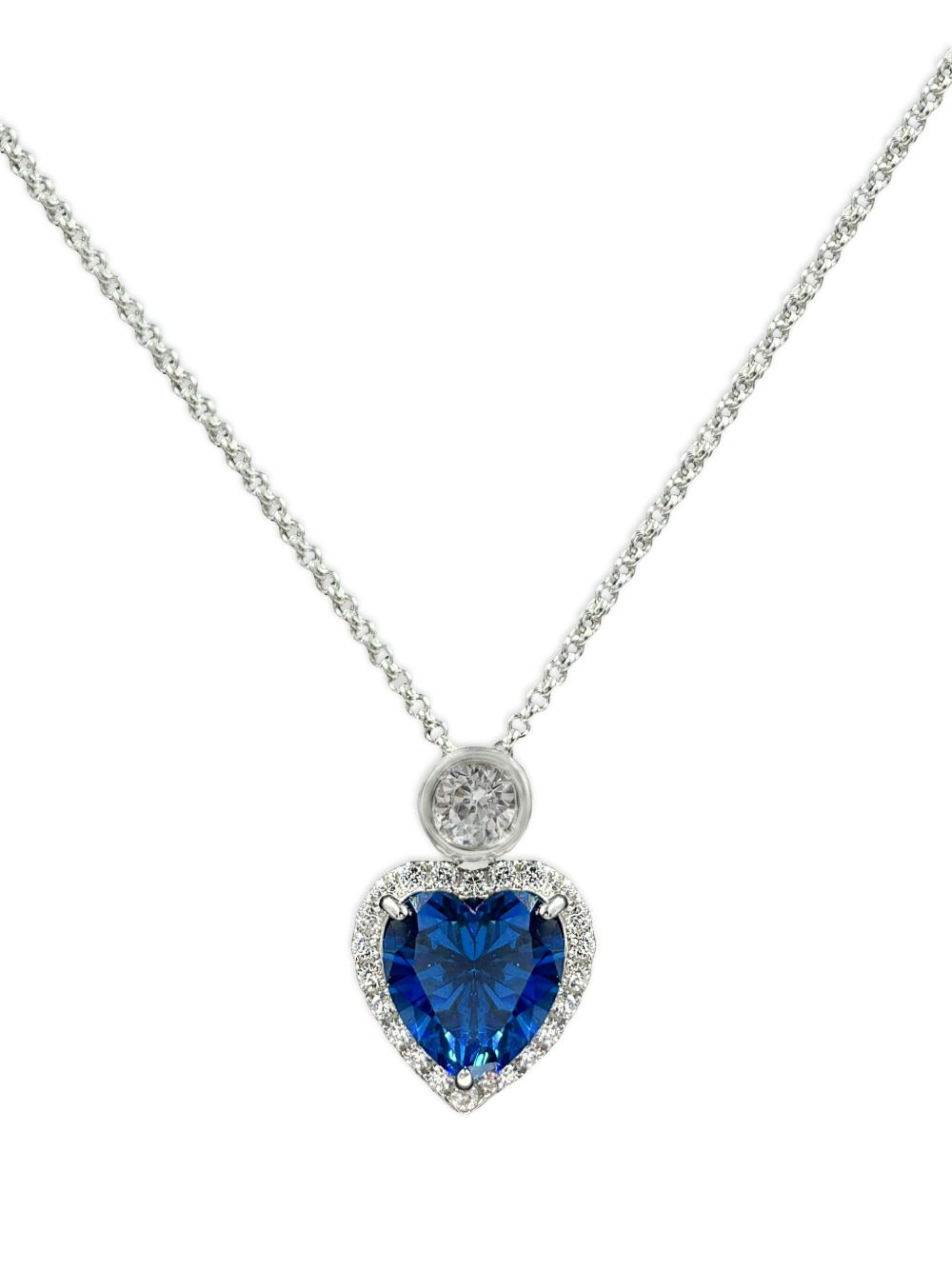 Juwelina Paris Sapphire Blue Ocean Heart 项链 - 银色