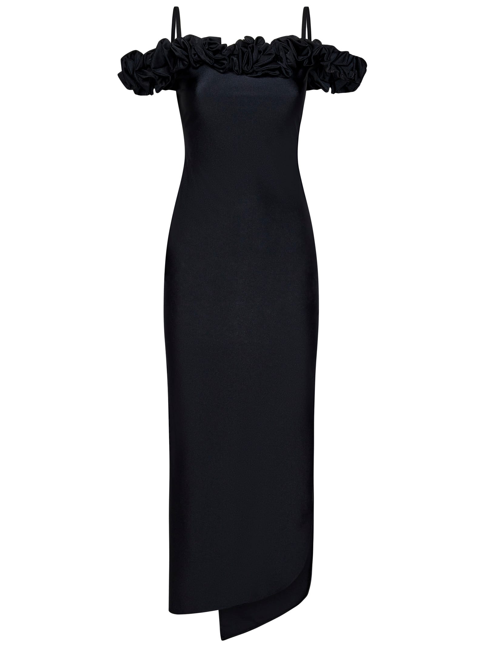 Coperni Long Black Dress With Ruffles In Stretch Fabric Woman