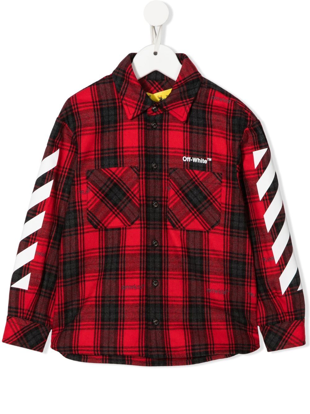 Off-White Kids logo印花法兰绒衬衫 - 红色