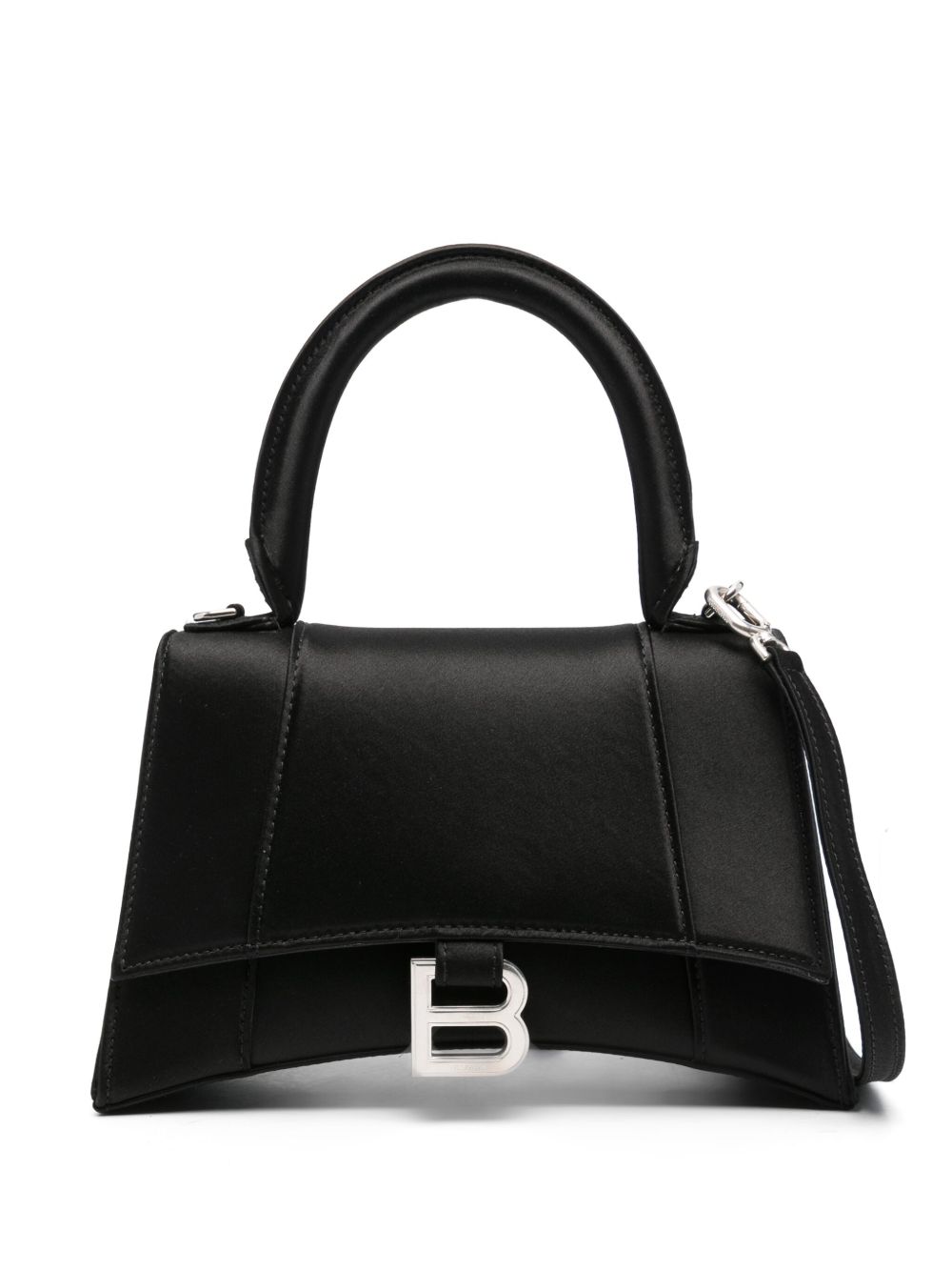 Balenciaga Hourglass 缎面小号手提包 - 黑色