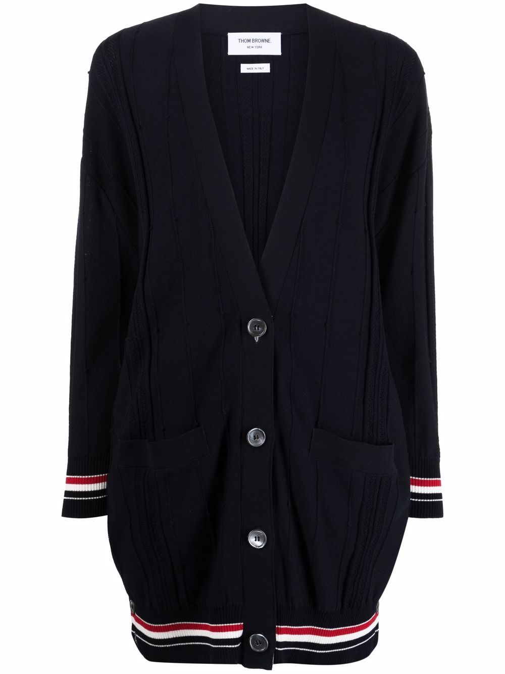 Thom Browne RWB 条纹细节超大款开衫 - 蓝色