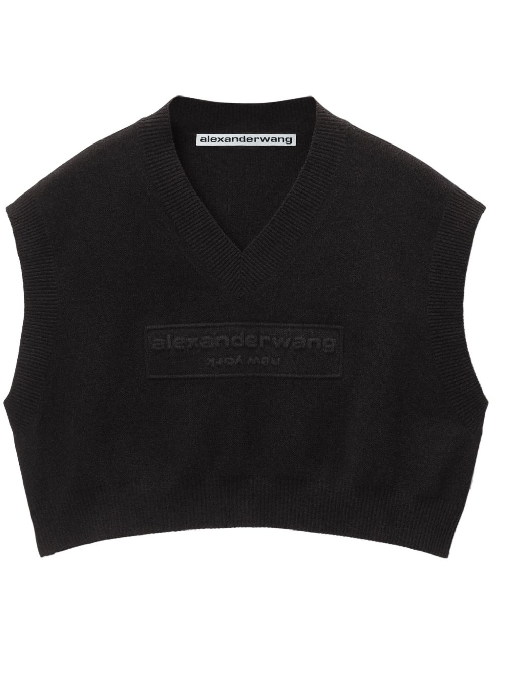 Alexander Wang logo压纹短款针织上衣 - 黑色