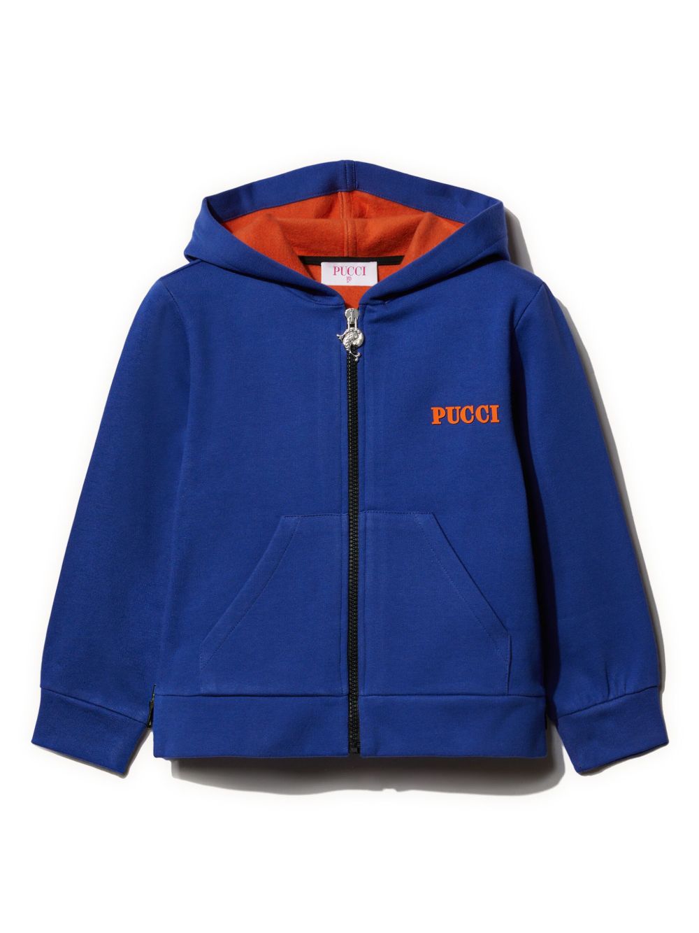 PUCCI Junior logo印花棉连帽衫 - 蓝色
