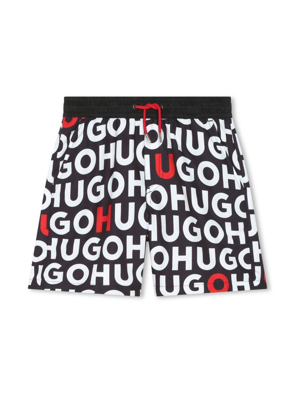 HUGO KIDS 经典logo印花抽绳泳裤 - 黑色