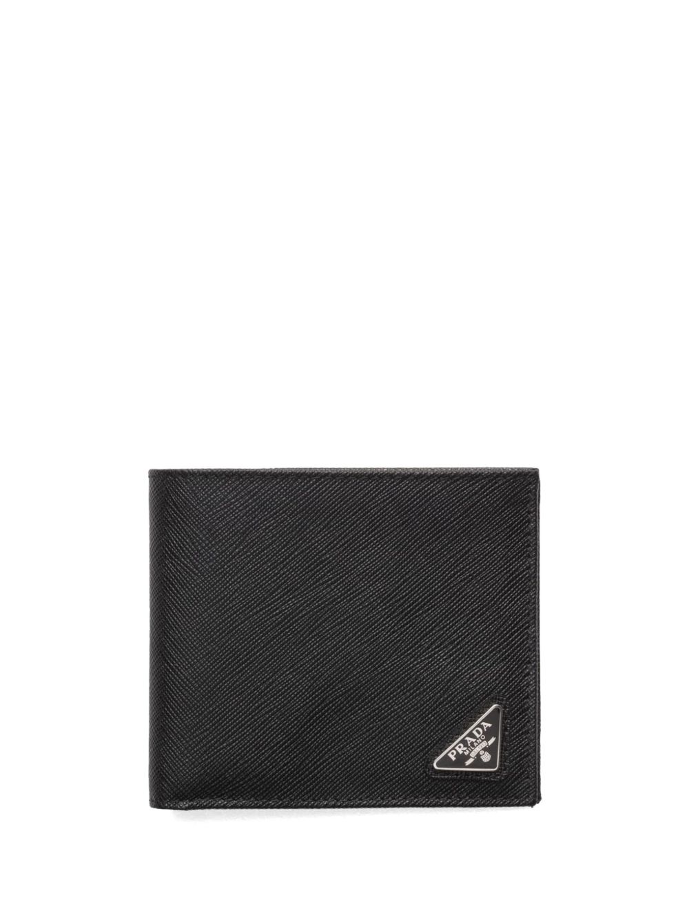 Prada 三角形logo对折皮质钱包 - 黑色