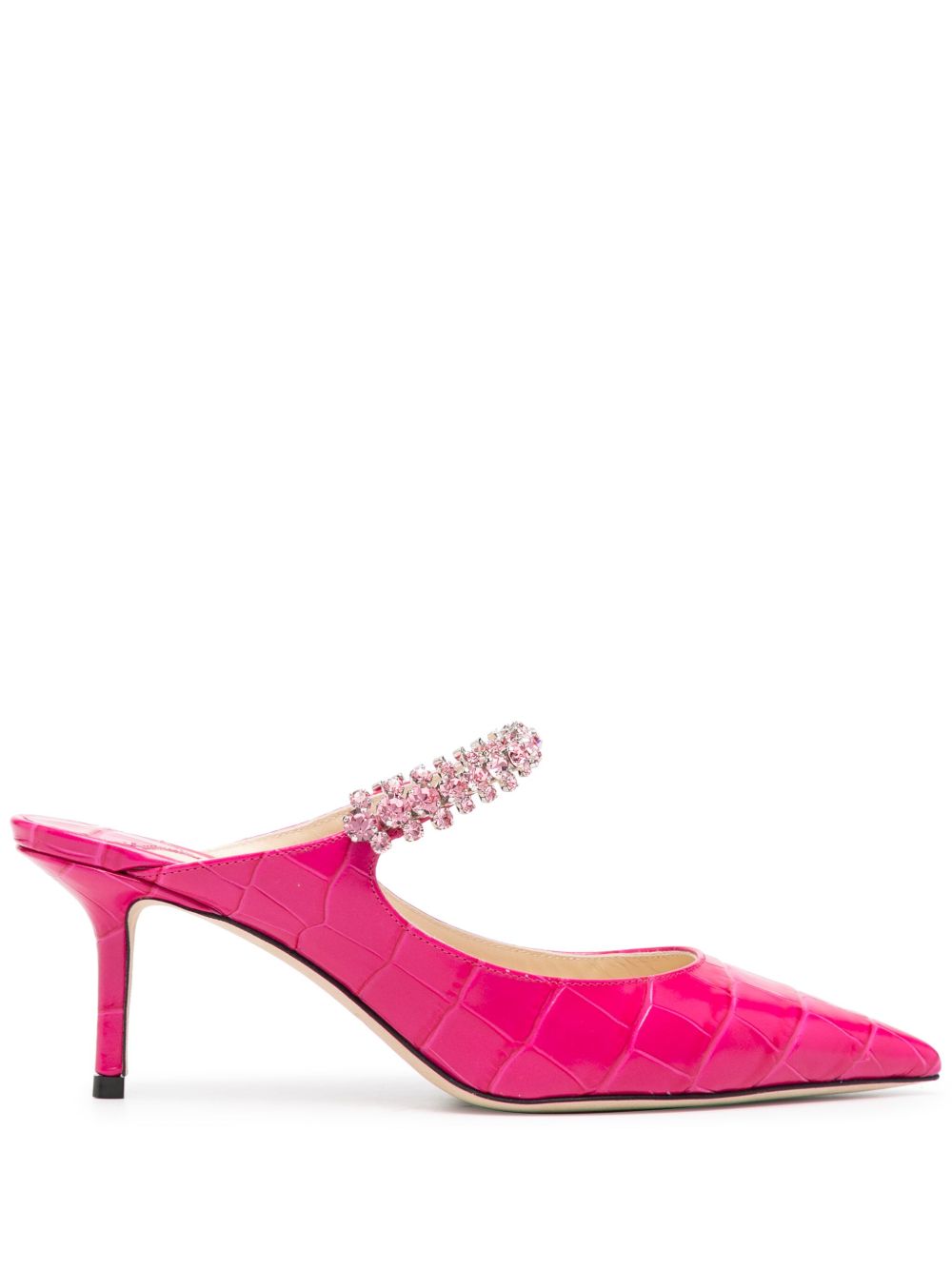 Jimmy Choo Bing 仿鳄皮纹压纹中跟穆勒鞋 - 粉色