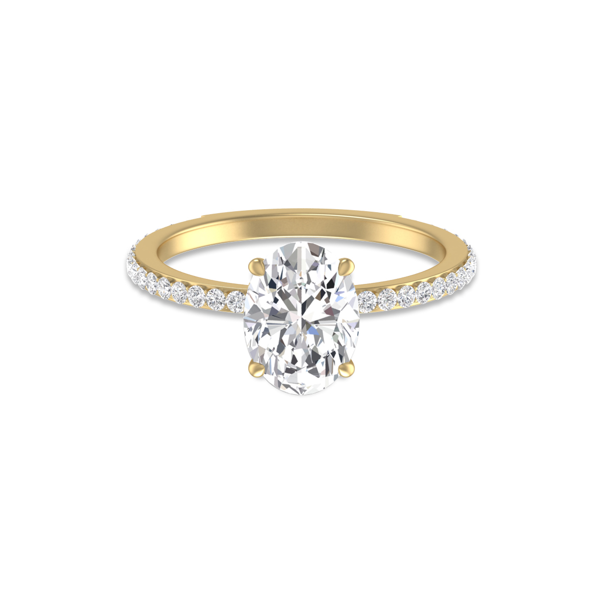 14K Yellow Gold Hidden Halo Cleo Ring with Certified 2.50 Carat Center Oval Shape Lab-Grown Diamond
