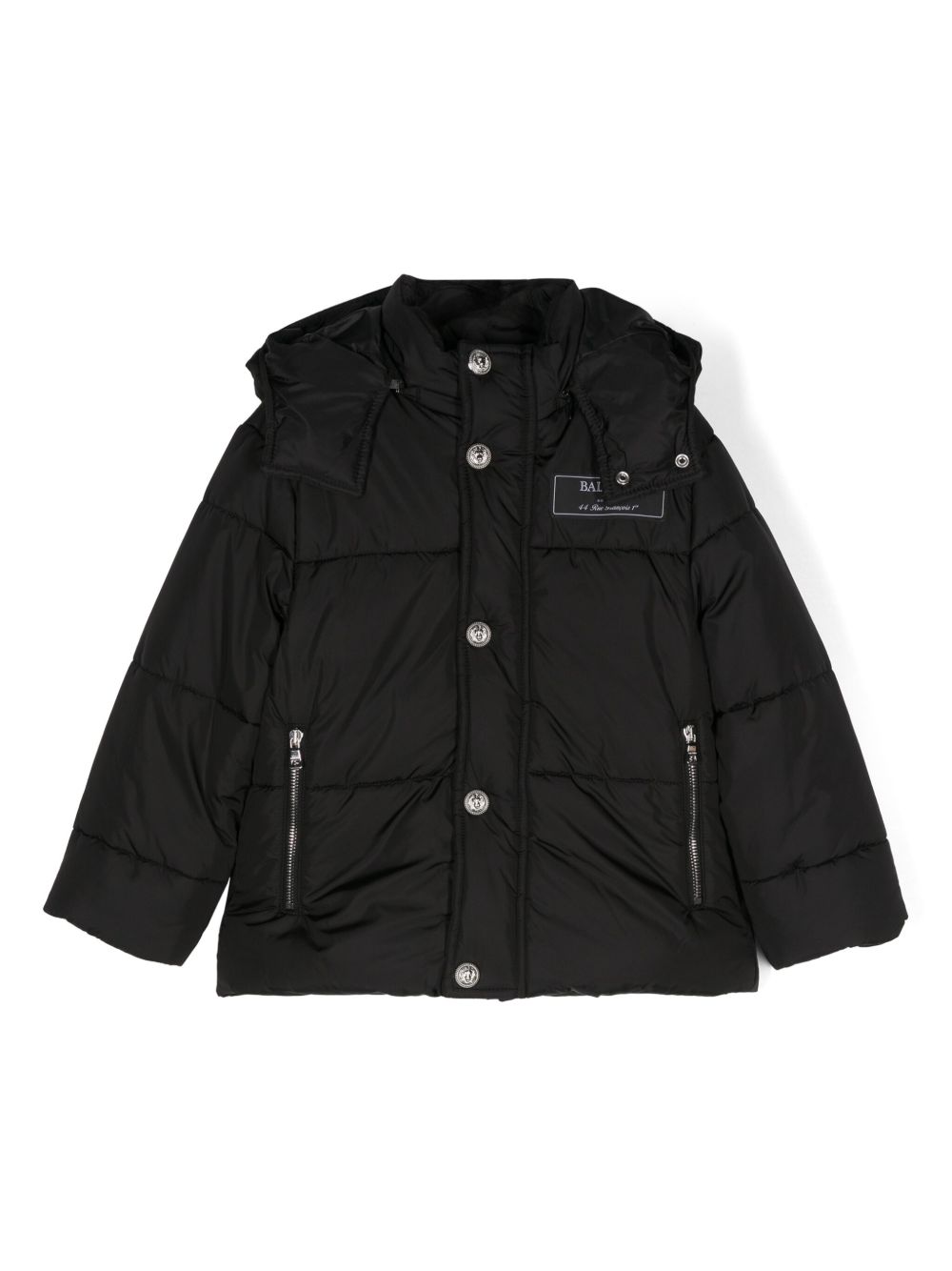 Balmain Kids 连帽再生聚酰胺蓬松夹克 - 黑色