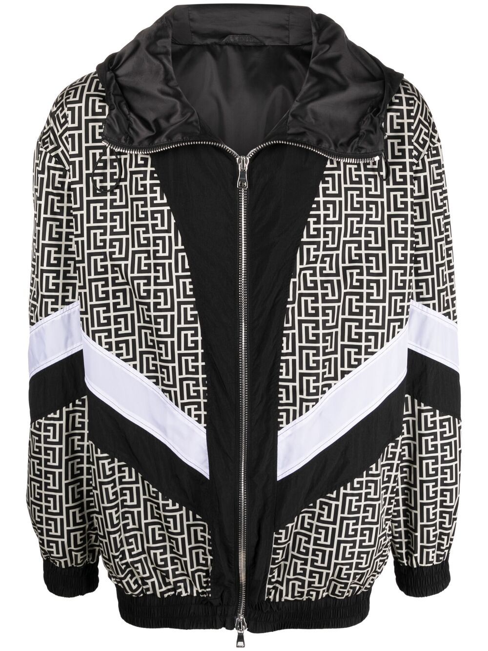 Balmain 巴尔曼 经典印花连帽飞行员夹克 - 黑色
