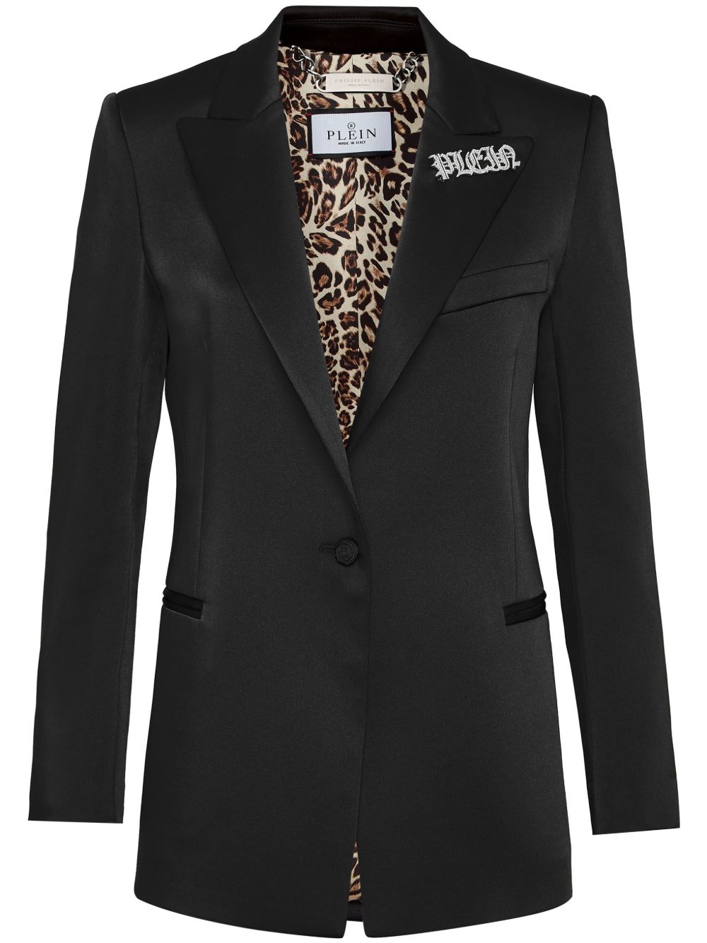 Philipp Plein logo缀饰缎面西装夹克 - 黑色