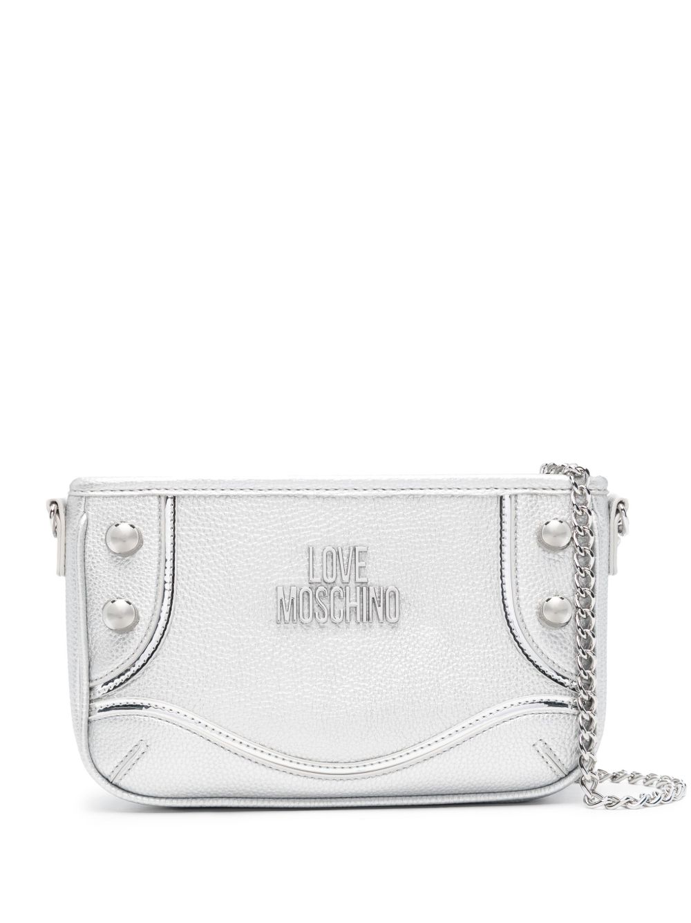 Love Moschino logo金属感单肩包 - 银色