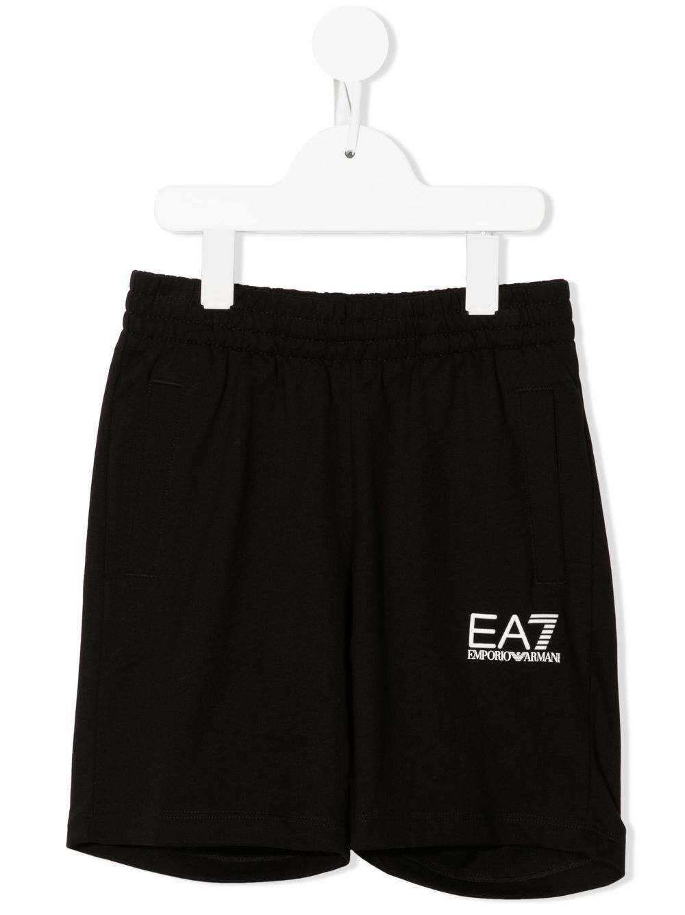 Emporio Armani Kids logo印花细节短裤 - 黑色