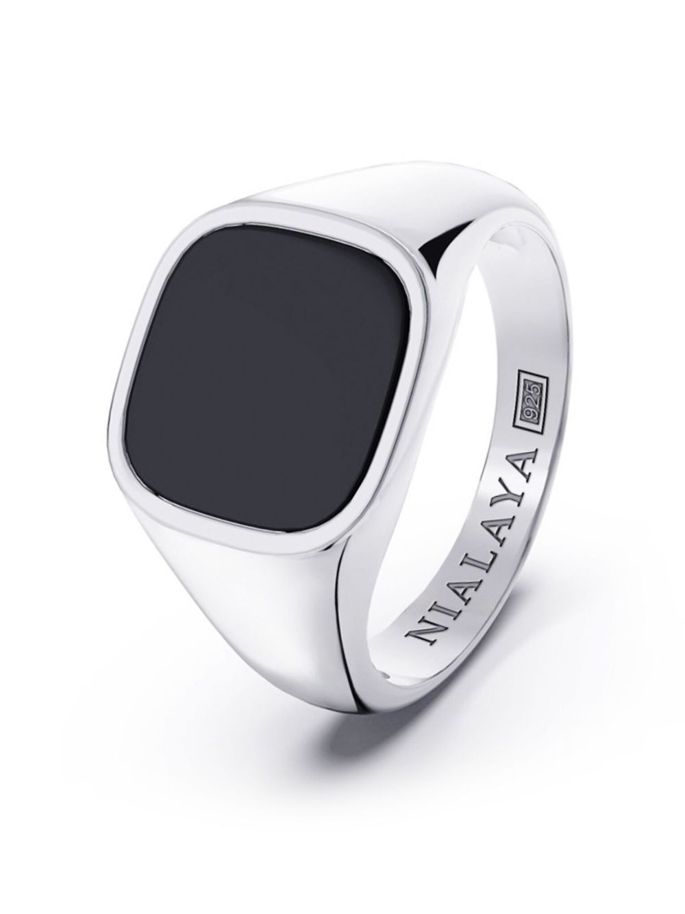 Nialaya Jewelry logo雕刻图章戒指 - 银色