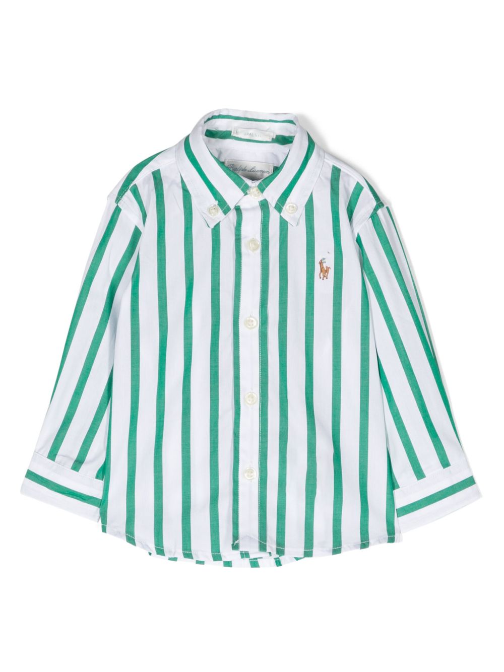 POLO RALPH LAUREN KIDS Polo Pony 刺绣条纹衬衫 - 绿色