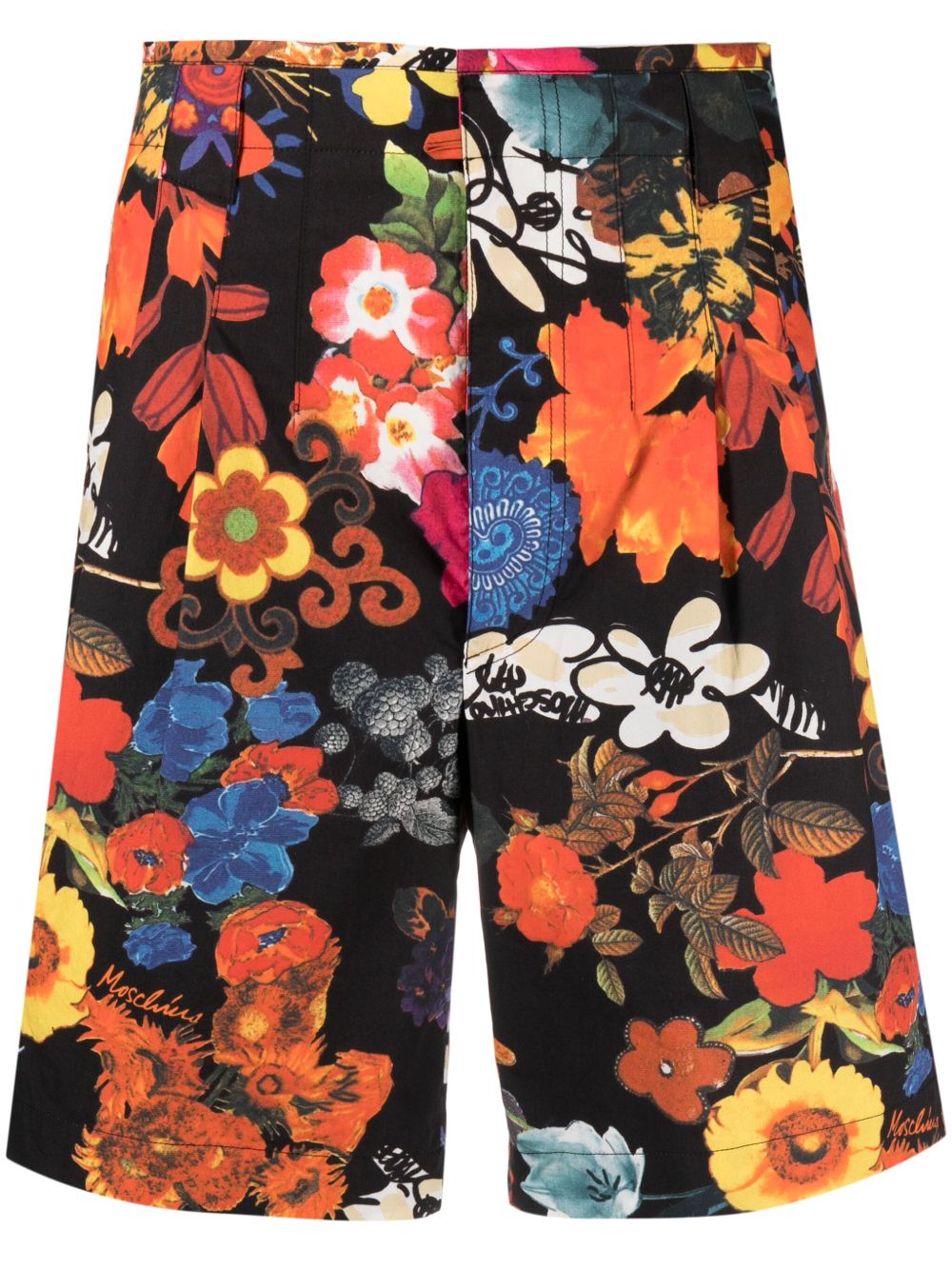 Moschino 大面积花卉印花褶饰短裤 - 黑色