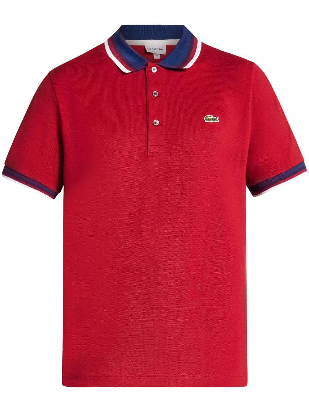 Lacoste logo刺绣条纹边polo衫 - 红色