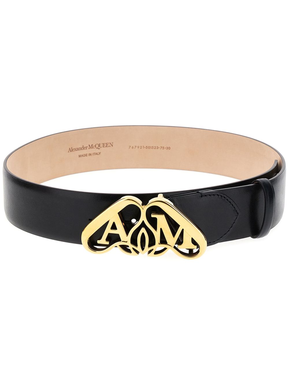 Alexander McQueen Seal 扣环皮质腰带 - 黑色