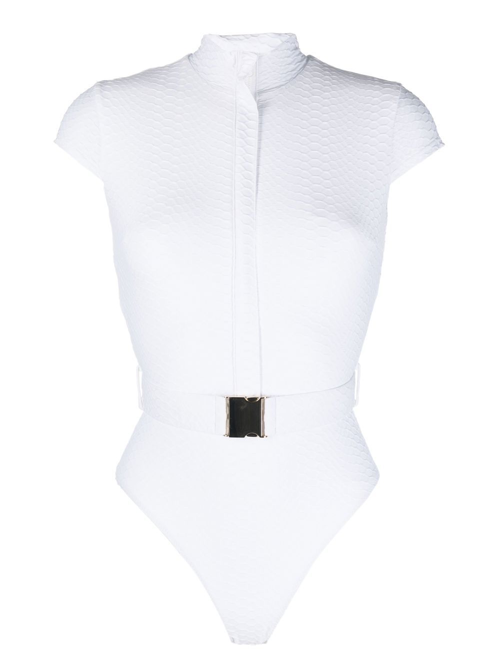 Noire Swimwear 束腰盖袖连体泳衣 - 白色