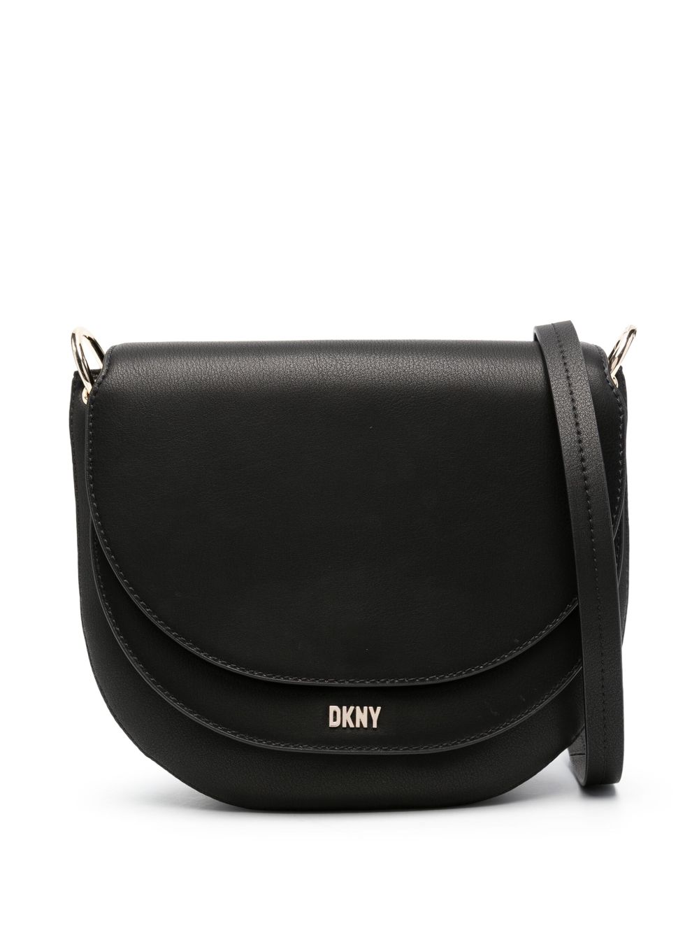 DKNY logo皮质斜挎包 - 黑色