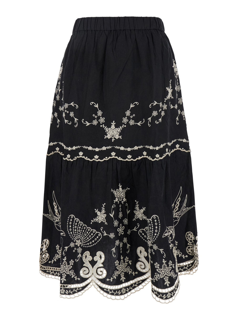 Sea New York kingsley Black Skirt With All-over Embroidery In Cotton Woman