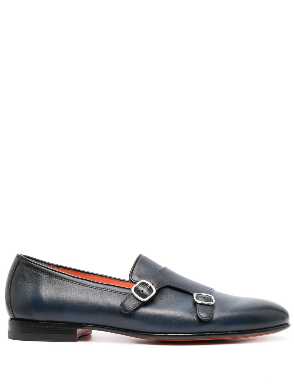 Santoni 双扣环皮质孟克鞋 - 蓝色