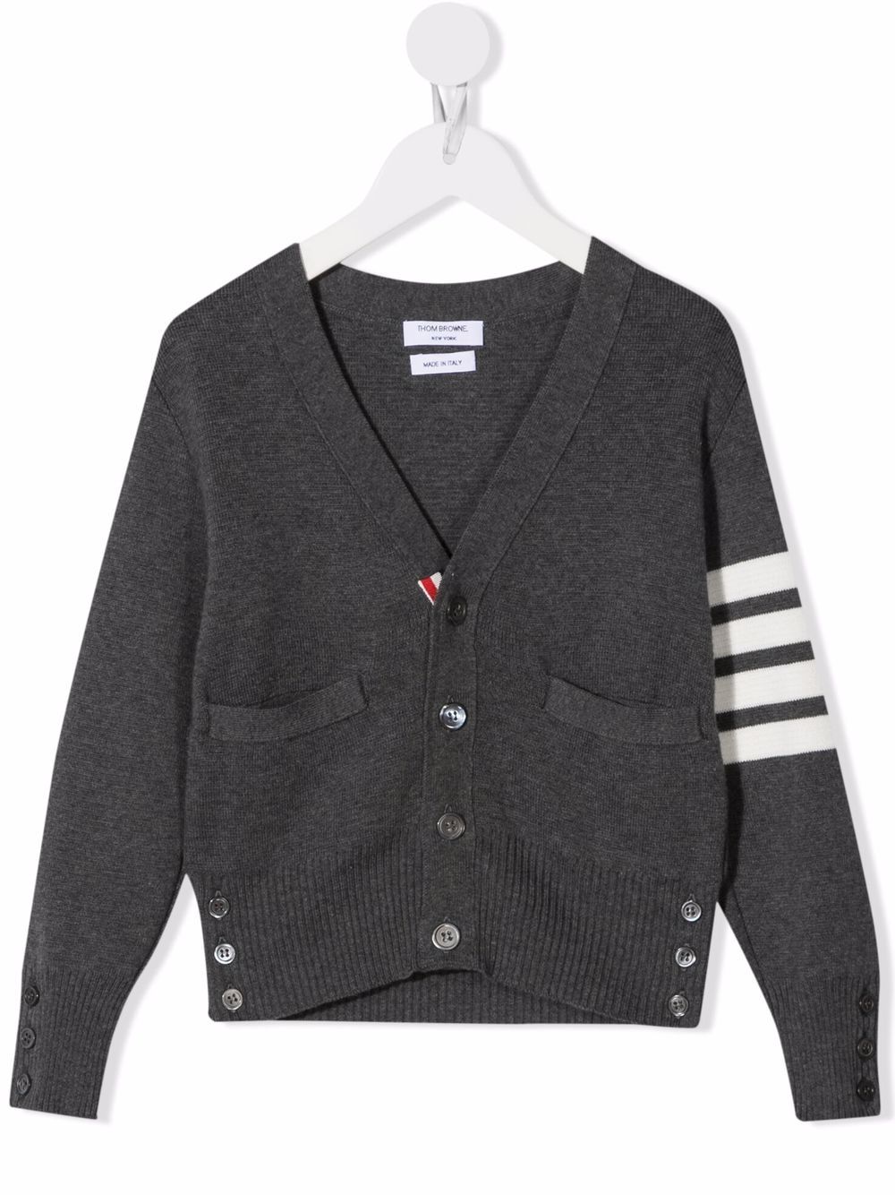 Thom Browne Kids 条纹袖开衫 - 灰色