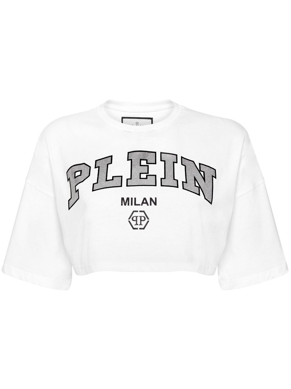 Philipp Plein logo缀饰棉短款上衣 - 白色