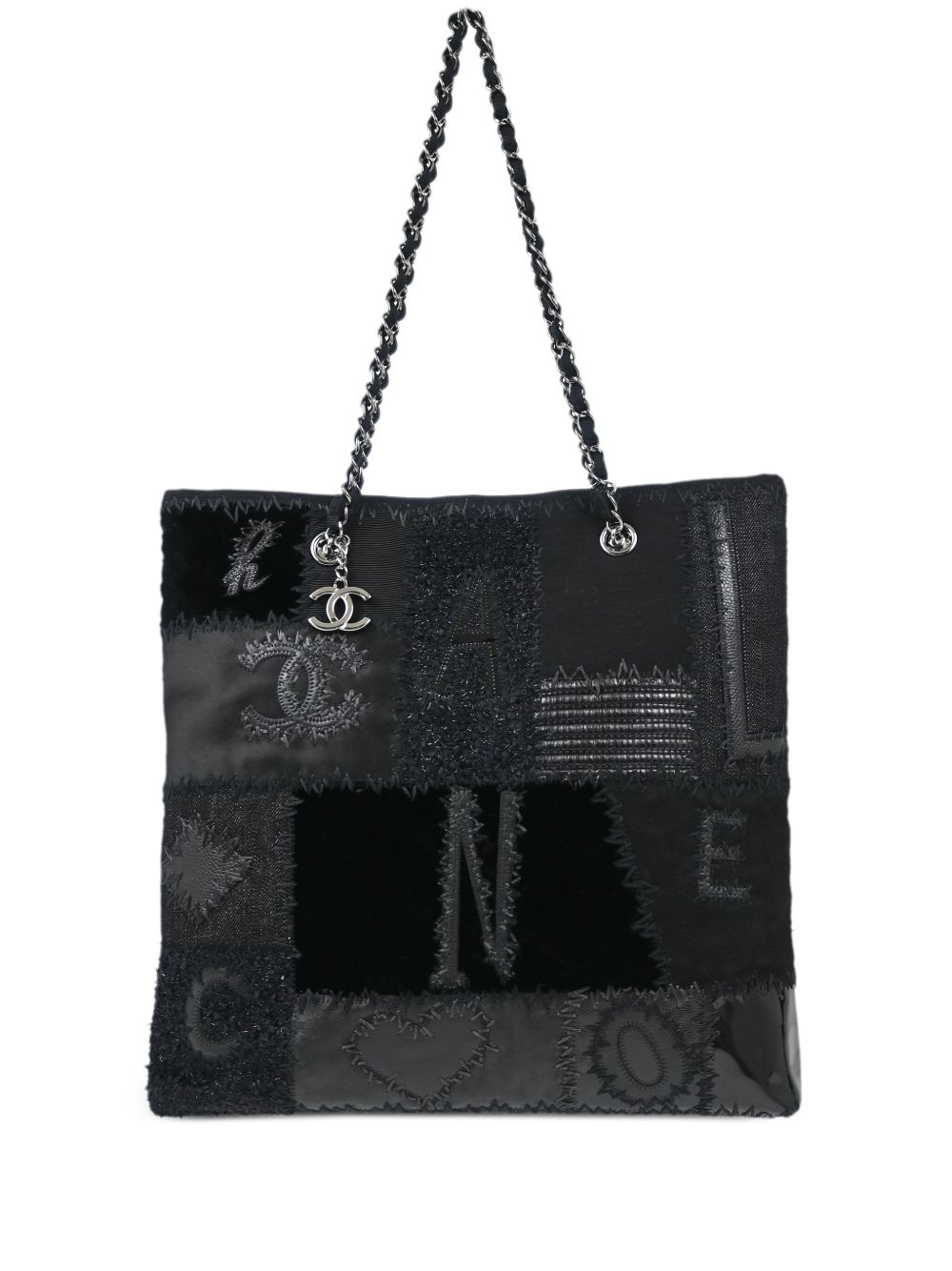 CHANEL Pre-Owned 拼贴设计托特包（2017年典藏款） - 黑色