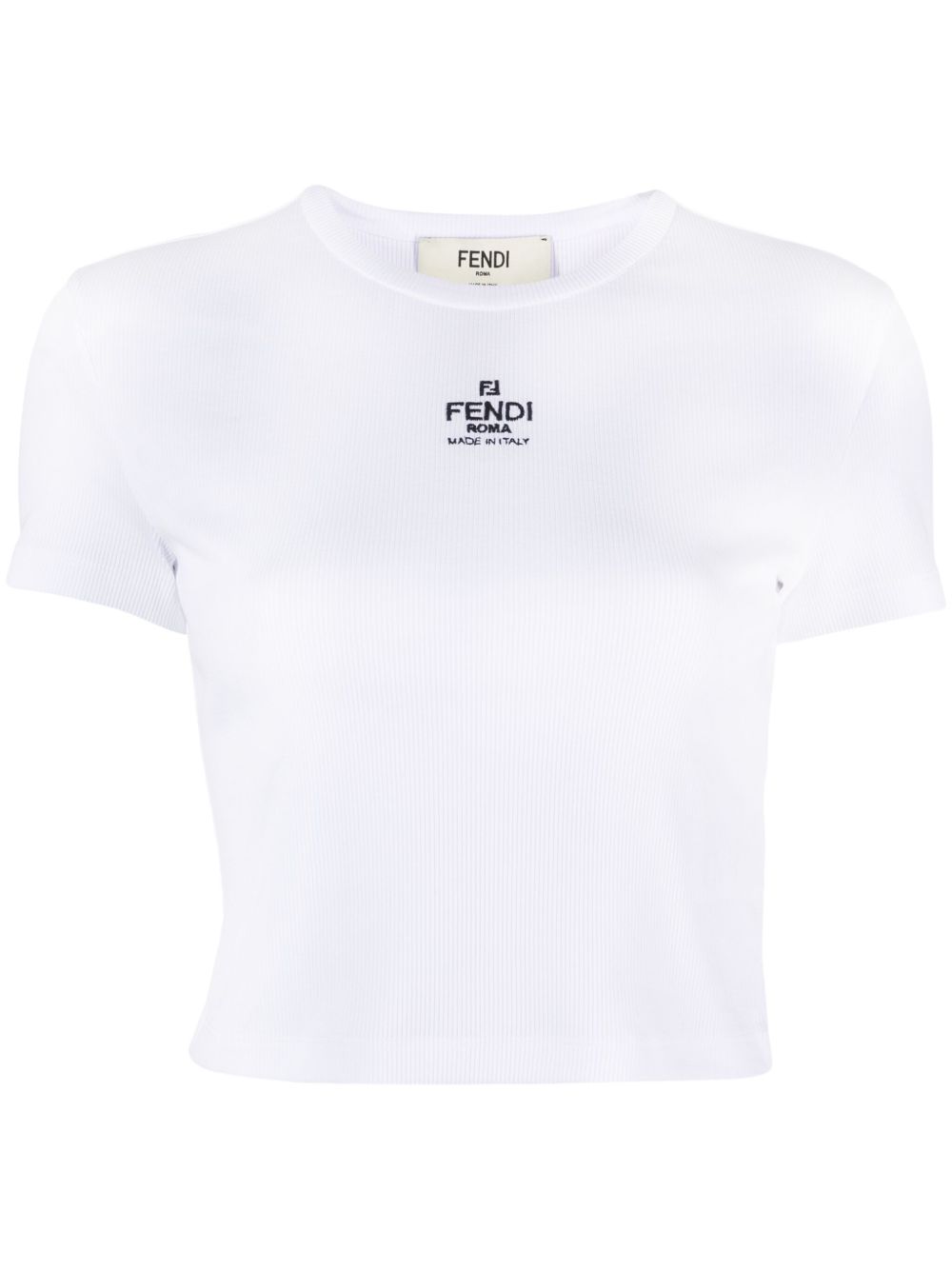 FENDI logo刺绣罗纹T恤 - 白色