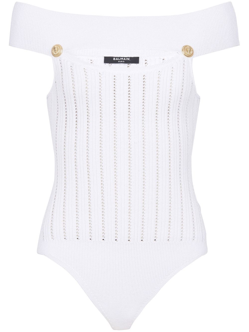 Balmain 镂空罗纹针织连体紧身衣 - 白色