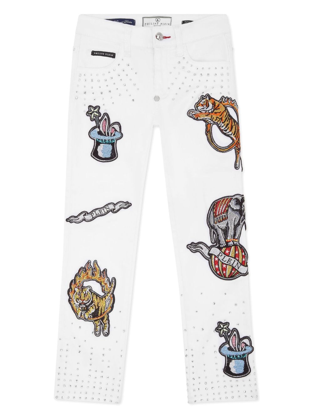 Philipp Plein Junior 马戏团贴花牛仔裤 - 白色