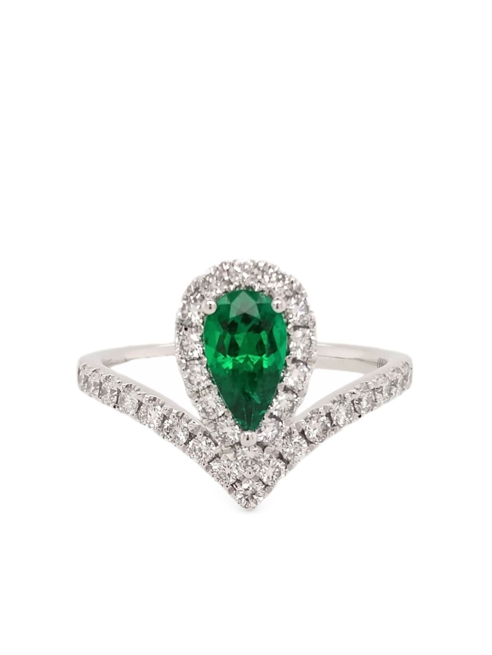 HYT Jewelry 18K白金钻石祖母绿宝石戒指 - 银色