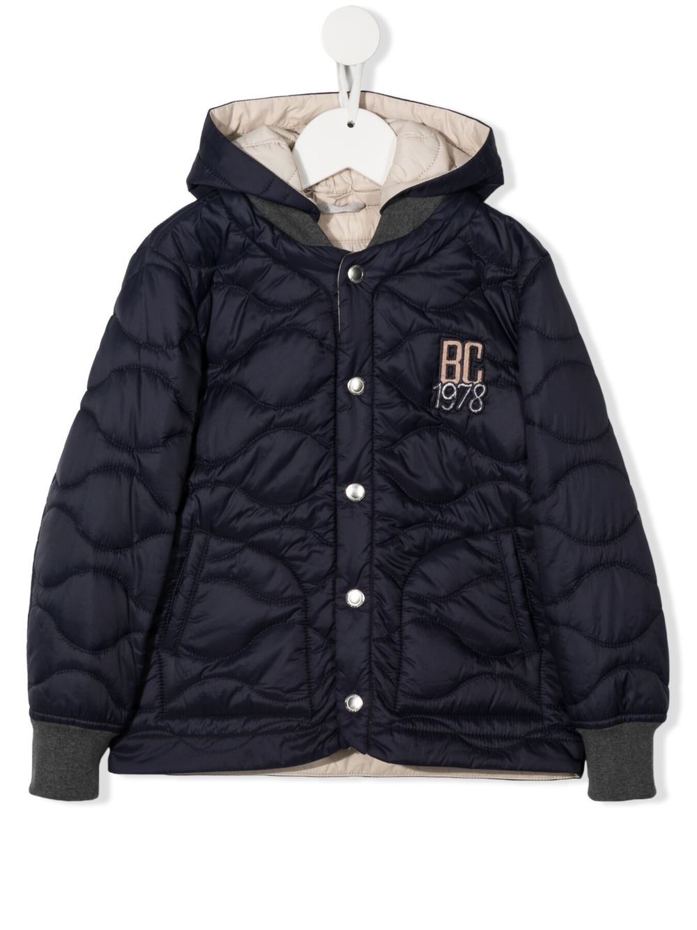 Brunello Cucinelli Kids logo刺绣绗缝夹克 - 蓝色