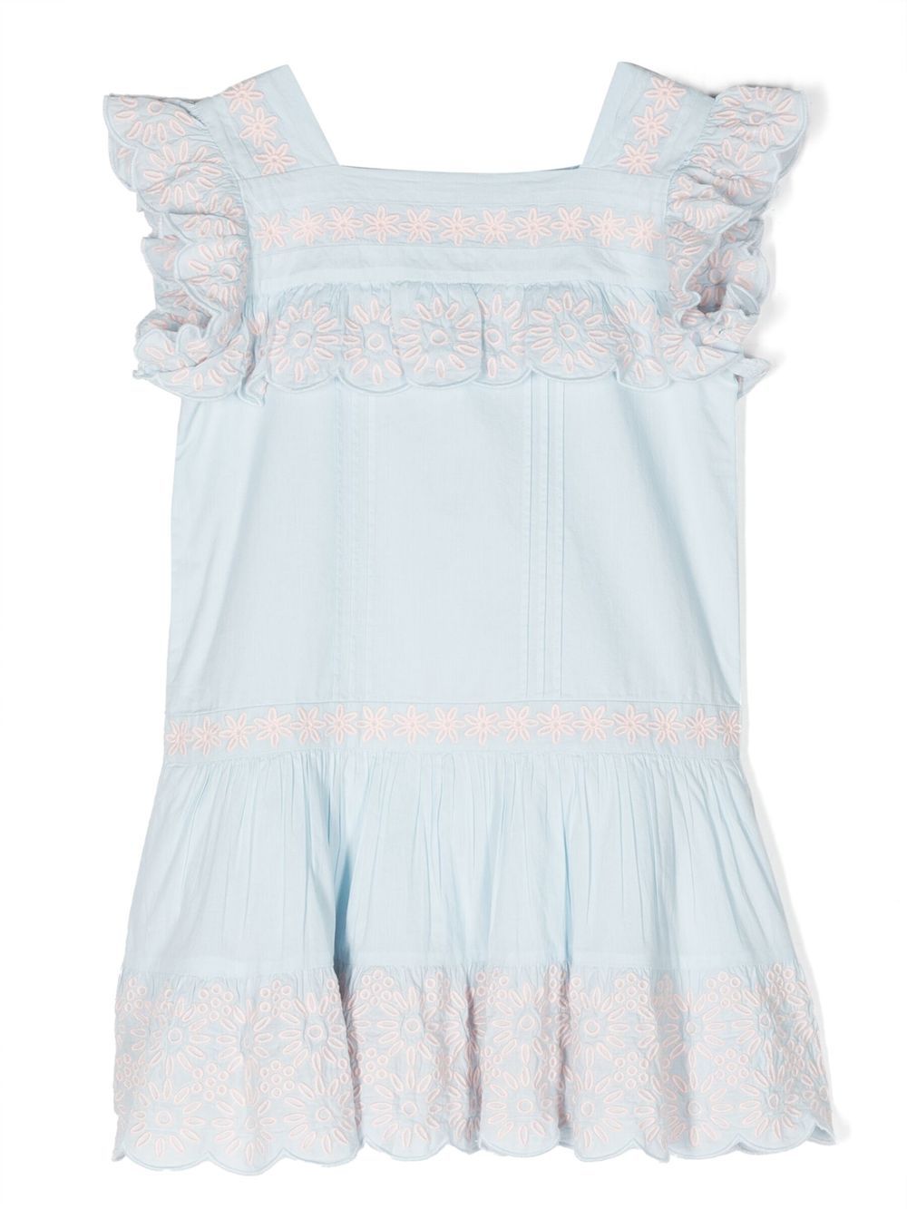 Stella McCartney Kids 刺绣泡泡袖连衣裙 - 蓝色
