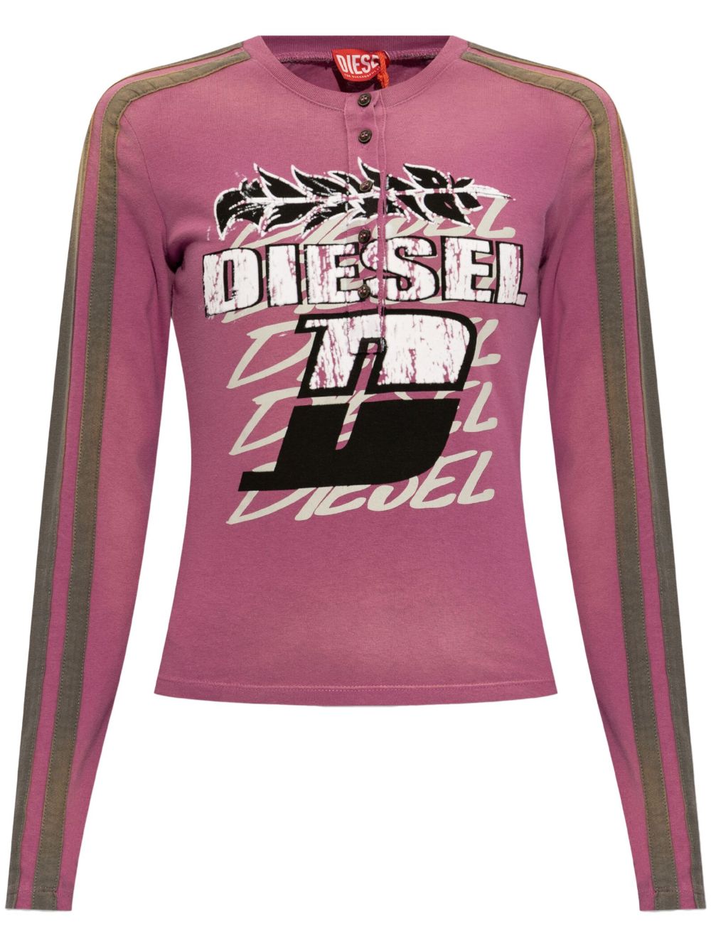 Diesel logo印花长袖T恤 - 粉色